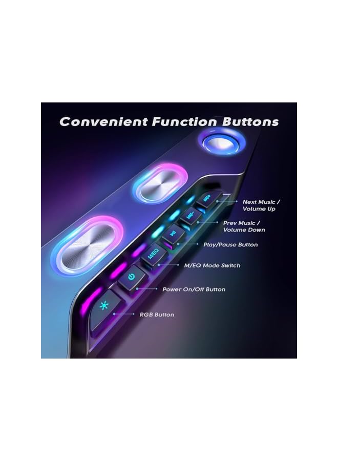 Wireless Gaming Speakers, PC Speakers for Desktop with Bluetooth 5.0 chip, RGB Loudspeaker with Aux-in Audio Jack, Controllable RGB, 6 function buttons, for Gaming, Streaming, Party, E-Sport, Black - Image 4